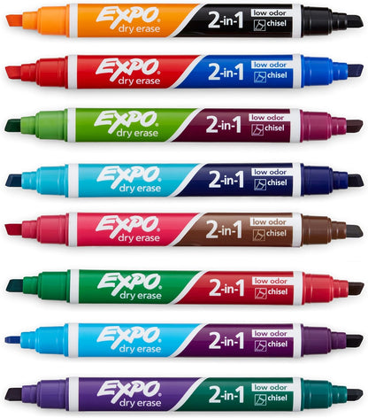 Dry Erase 2-In-1 Markers, Chisel Tip, Assorted, 8 Count