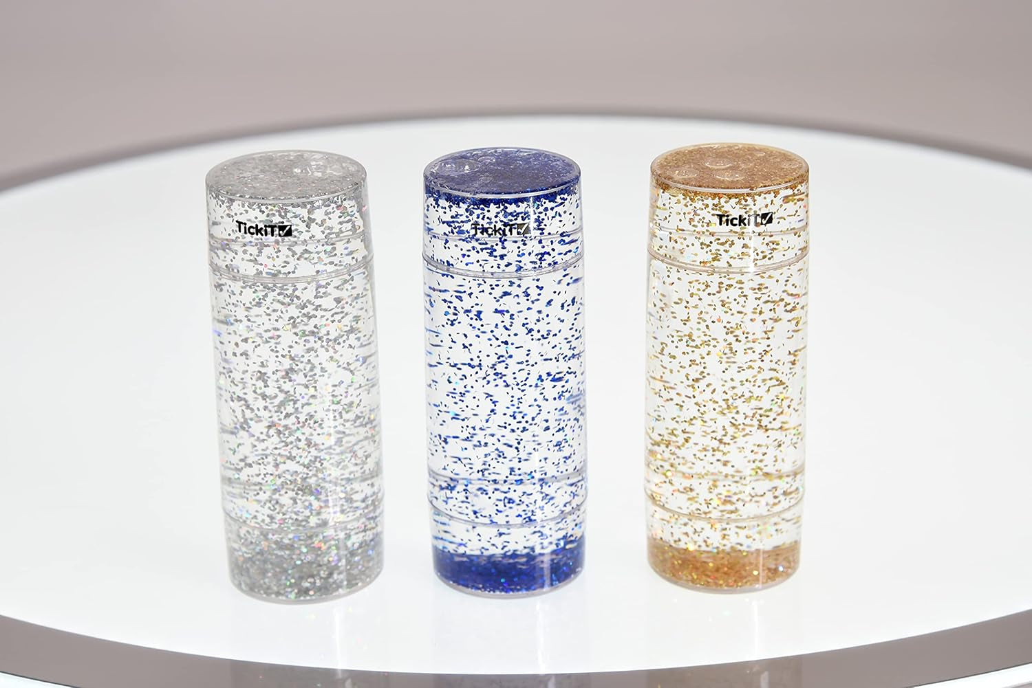 Sensory Glitter Storm - Set of 3 - Blue, Silver, Gold - Calming Glitter Tubes for Stress and Anxiety Relief - Encourage Focus and Concentration - Special Needs Toy