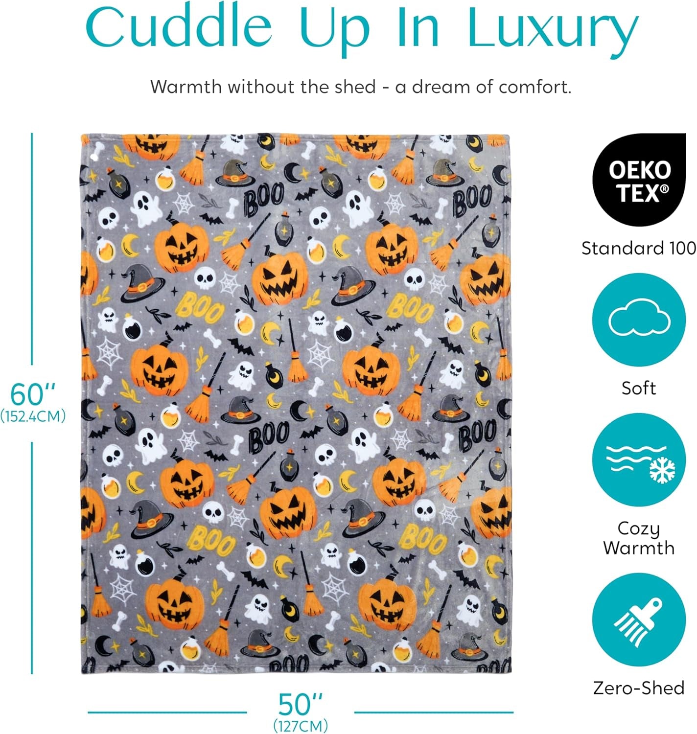 Halloween Throw Blanket - Soft Plush Halloween Blanket - Spider Webs Bat Pumpkin Blanket - Cozy Flannel White Halloween Decoration for Party Sofa Bed Living Room 50"X60"