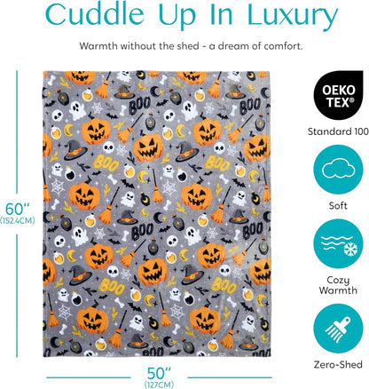 Halloween Throw Blanket - Soft Plush Halloween Blanket - Spider Webs Bat Pumpkin Blanket - Cozy Flannel White Halloween Decoration for Party Sofa Bed Living Room 50"X60"