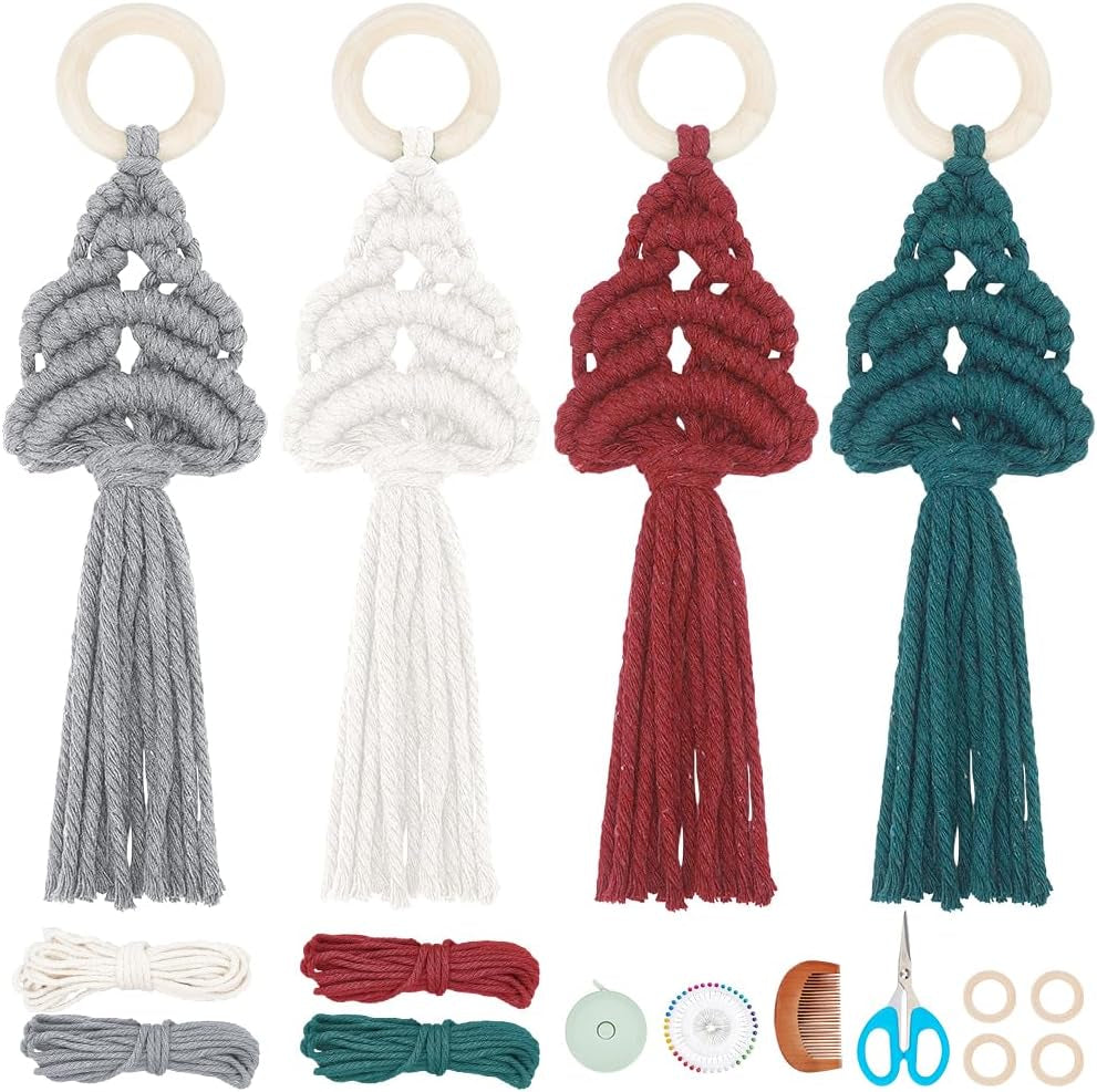 8 Set DIY Macrame Wristlet Keychain Kits for Adults Colorful Macrame Cord Knotting Kit Boho Mini Macrame Tassel Keychain with Instruction + Video for Car Key Purse Phone Wallet Charm