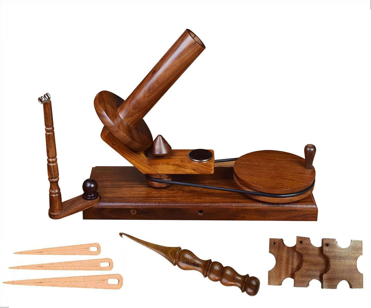 𝐋𝐚𝐫𝐠𝐞 𝐂𝐚𝐩𝐚𝐜𝐢𝐭𝐲 𝐘𝐚𝐫𝐧 𝐖𝐢𝐧𝐝𝐞𝐫 - Hand Operated Wooden Yarn Ball Winder. Support 10 to 12 Oz of Yarn Fiber Wool String with Free Crochet Hook (7PCS Rosewood Winder)