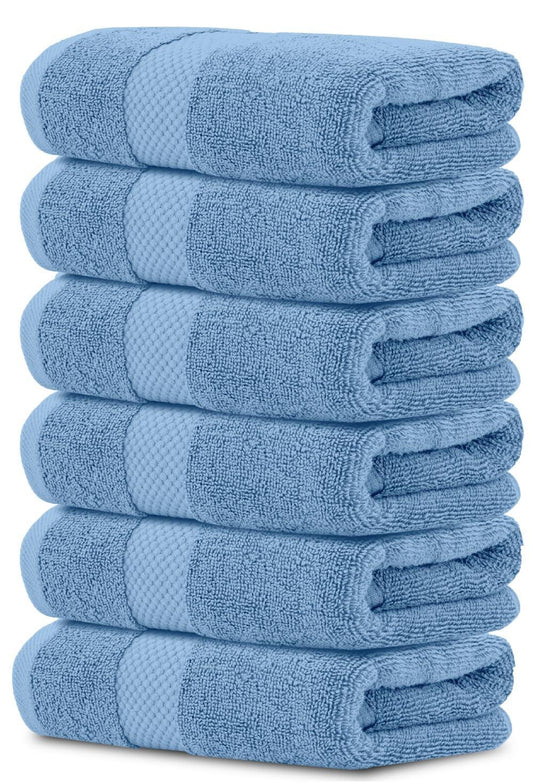 Luxury Hand Towels  Cotton Hotel spa Bathroom Towel  16x30  6 Pack  Light Blue