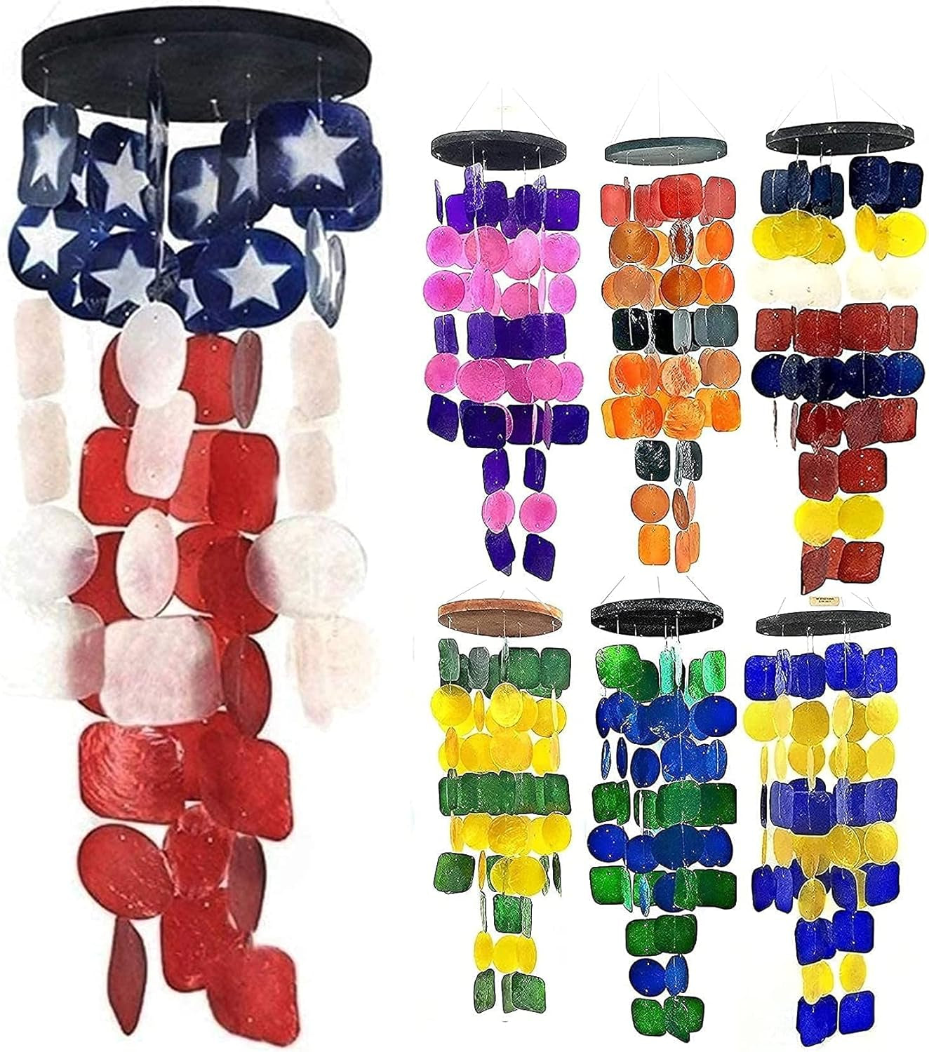 24834 Outdoor Wind Chimes, American Flag Patriotic Stars Stripes Blue Red White USA Windchimes Memorial Sympathy Gift Bereavement 4 July outside Home Decor Garden Patio Yard Seashell 27Inch