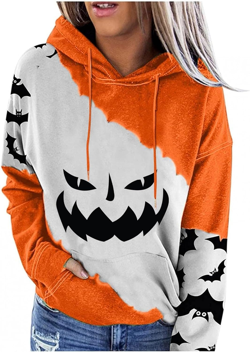 Halloween Hoodie for Women 2024 Scary Pumpkin Printed Long Sleeve Sweatshirts Pullover Cute Costumes with Pockets