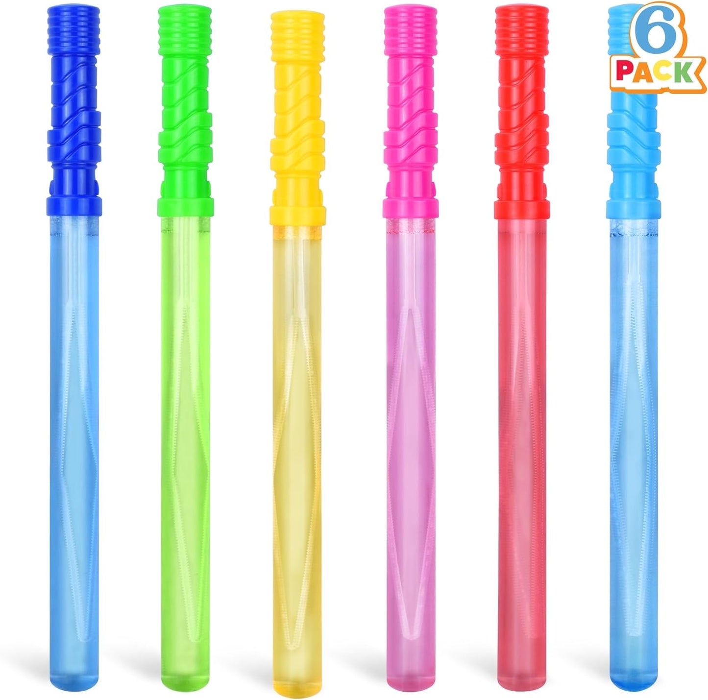 14.6’’ Big Bubble Wands for Kids, 6 PCS Bubble Wand with Bubbles Refill Solution for Summer Toy Party Favor, Outdoors Activity, Easter Basket Stuffers, Birthday Gift