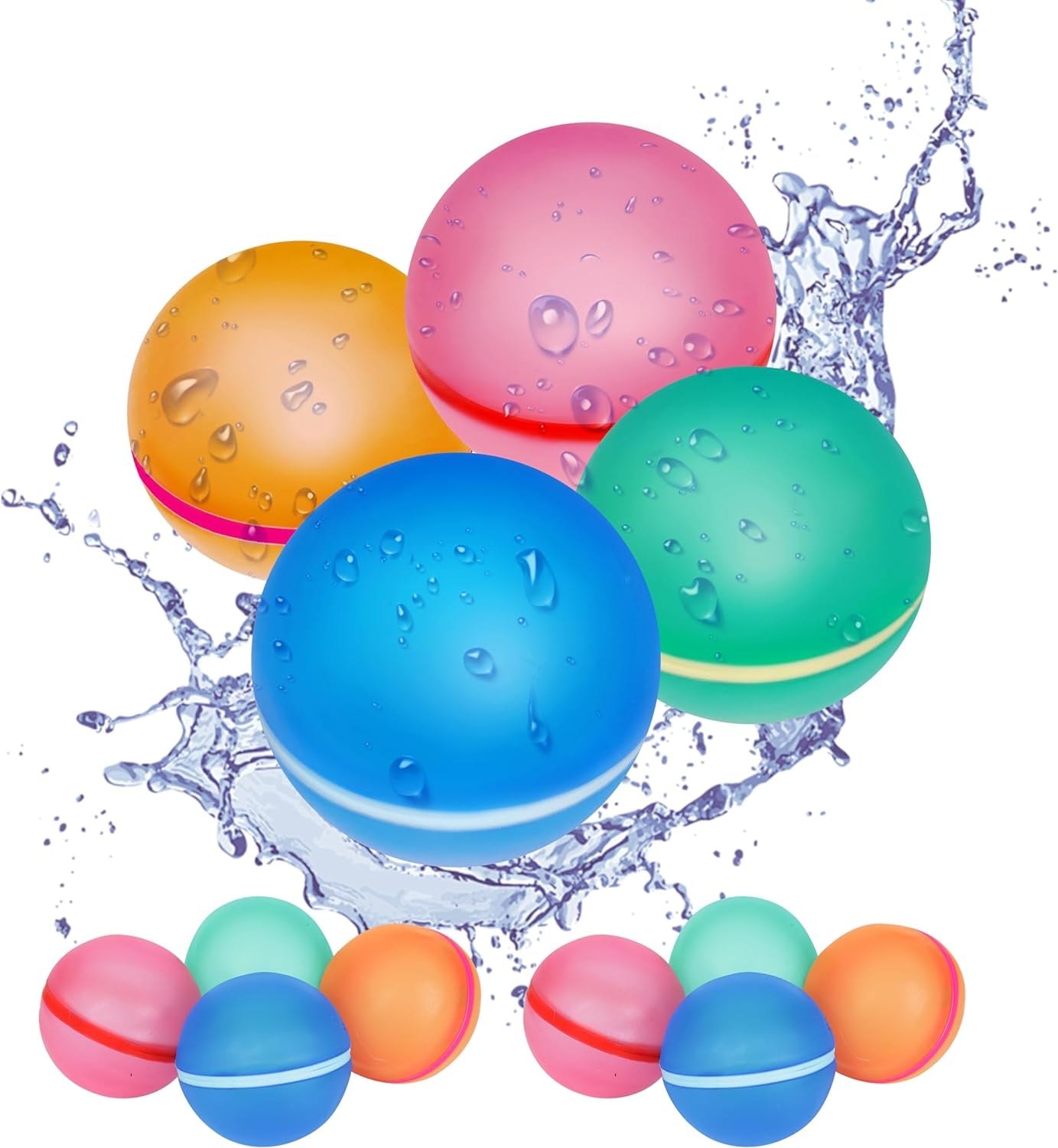 16Pcs Reusable Water Balloons - Quick Fill Water Balls Toys for Kids Age 4-12 - Refillable Magnetic Self-Sealing Water Splash Bomb for Party Outdoor Summer Pool Beach Toys