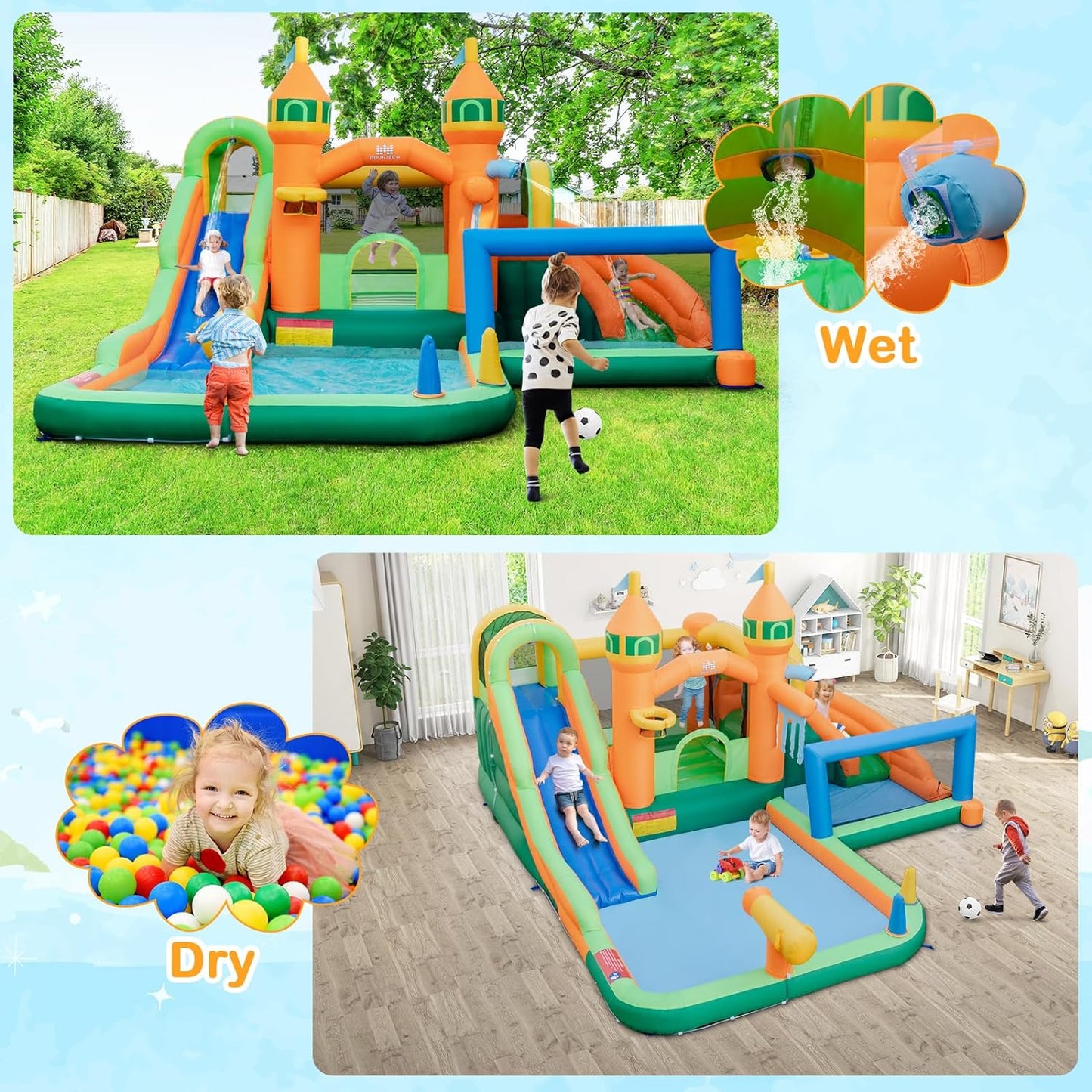 Inflatable Water Slide Park, 9 in 1 Mega Waterslide Bounce House for Outdoor W/Dual Slides, Giant Splash Pool, 735W Blower, Water Slides Inflatables for Kids and Adults Backyard Party Gifts