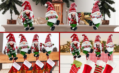 Stocking Holders for Mantle Set 4, Christmas Stocking Holder Stand, Gnome Christmas Decorations Stocking Holder, Weighted Non-Slip Stocking Hangers for Mantel