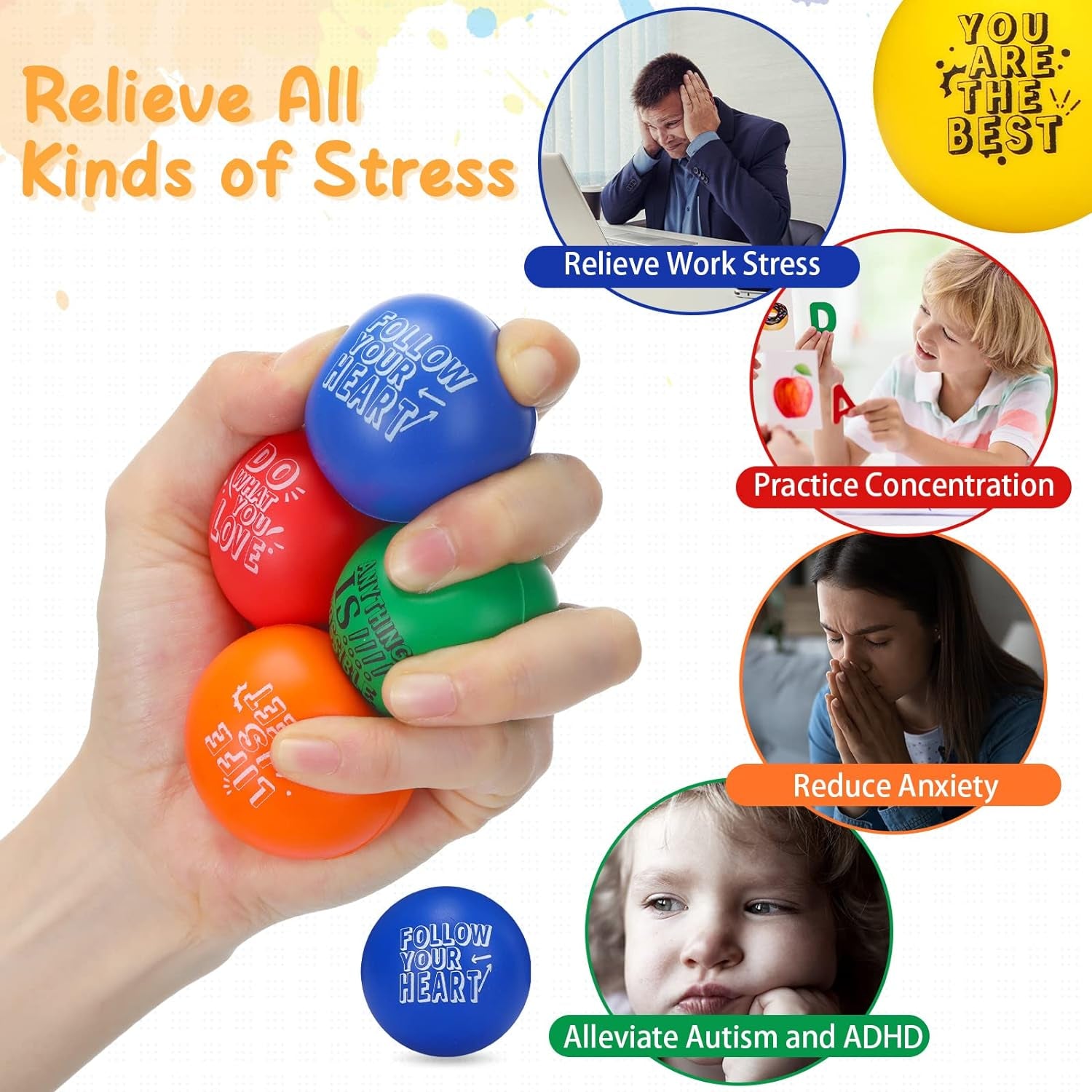 200 Pack Motivational Stress Relief Balls Anxiety Sensory Balls Bulk Hand Exercise Stress Balls with Quote Inspirational Sensory Fidget Ball for Adults Teens Kids Gift School Gifts