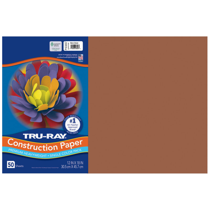 Construction Paper, Heavyweight, Warm Brown, 12" x 18", 50 Sheets