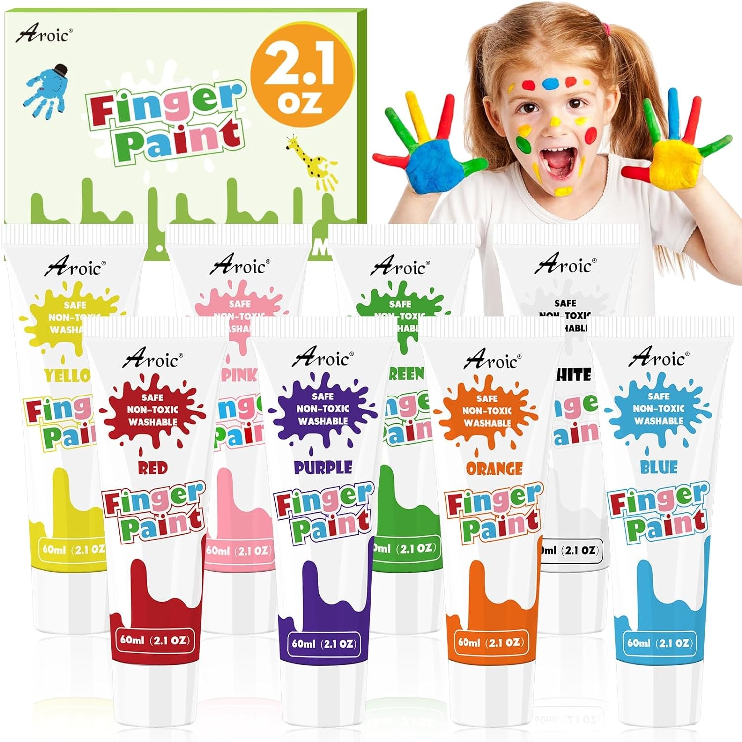 8PCS Washable Finger Paint for Kids, Non-Toxic Finger Paint 8Colors, Art Painting Supplies for Toddlers, Finger Painting Supplies for Kids Boys Girls Gifts, Hand Painting DIY Crafts