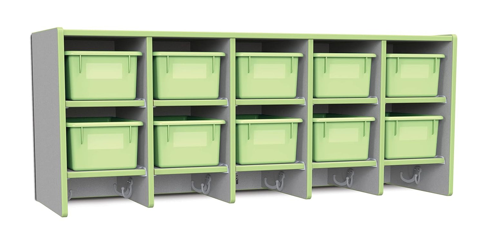 Rainbow Accents 0771JC130 10 Section Wall Mount Coat Locker - with Trays - Key Lime Green