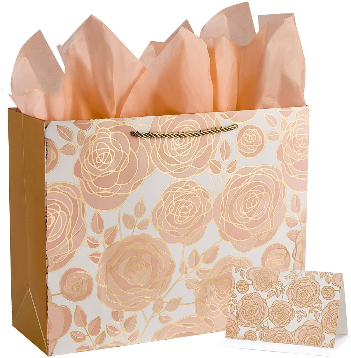 13" Rose Gold Large Gift Bag with Card and Tissue Paper