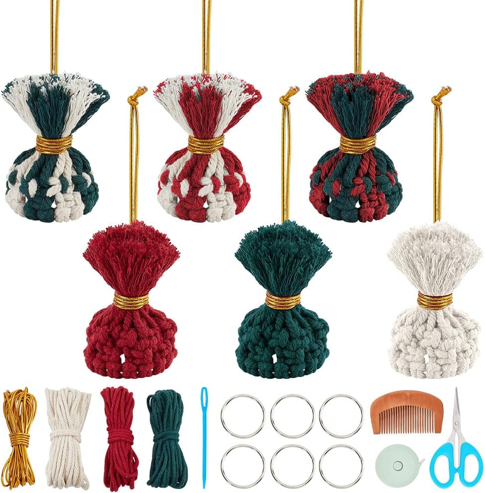 6 Set DIY Macrame Christmas Gnomes Santa Claus Kit DIY Macrame Santa Claus for Christmas Tree Decor Christmas Tree Hanging Gnomes Santa Elf Instructions Included Holiday Decor