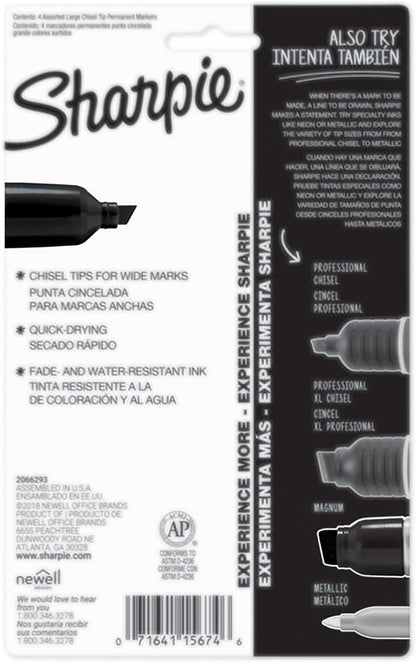 King Size Permanent Marker, Large Chisel Tip, Great for Poster Boards, Assorted, 4 Count