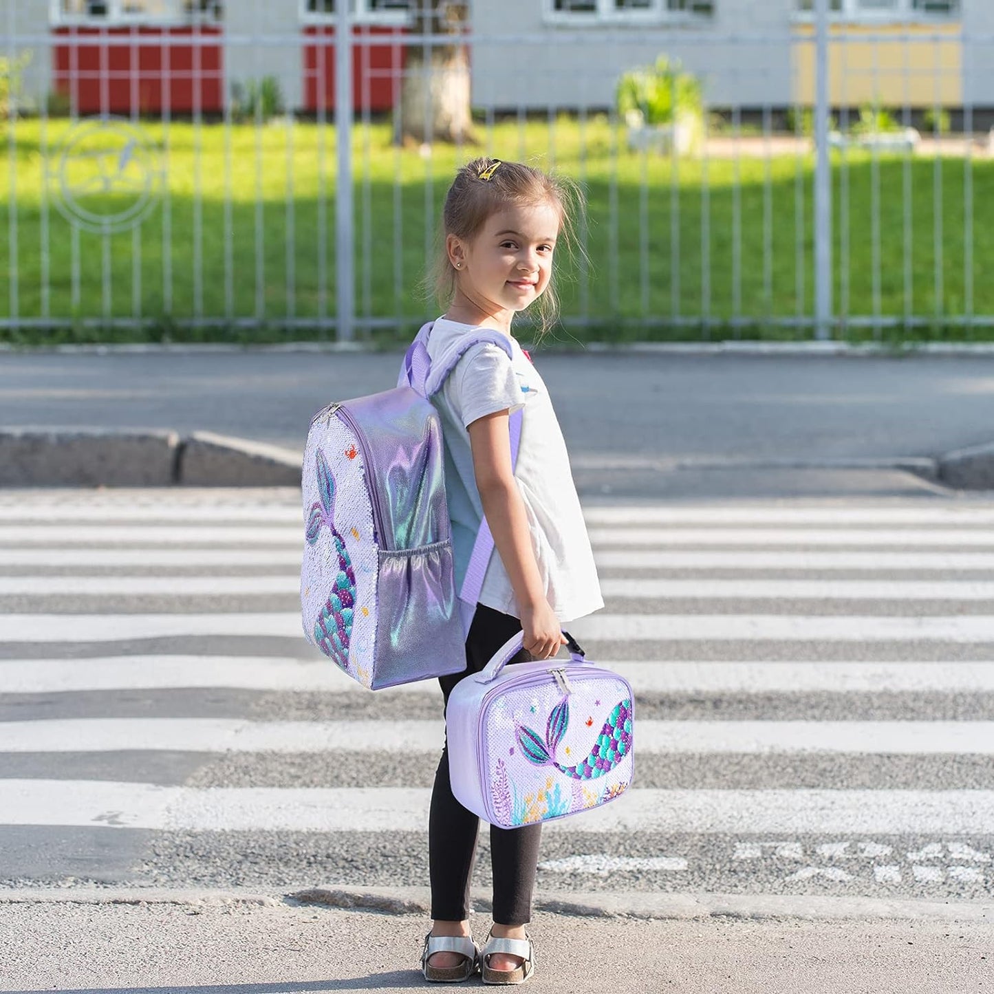 Sparkly Girls Mermaid Backpack - Sequins School Backpack for Kids Girls Preschool Kindergarten Elementary 15” Lightweight Travel Casual Book Bag Schoolbag