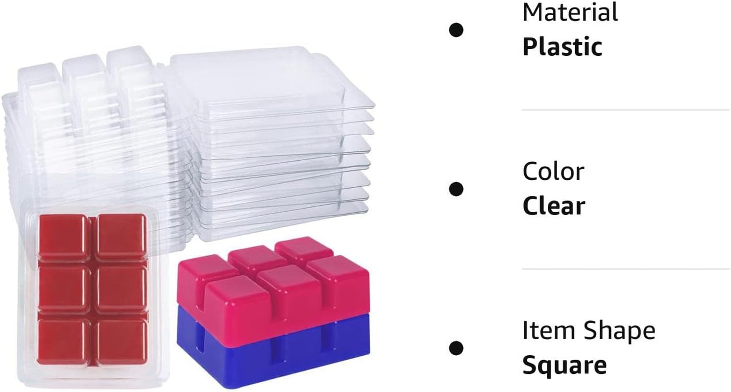 100 Packs Wax Melt Clamshells Molds, Clear Empty Plastic Cube Tray for Wickless Tarts Candles