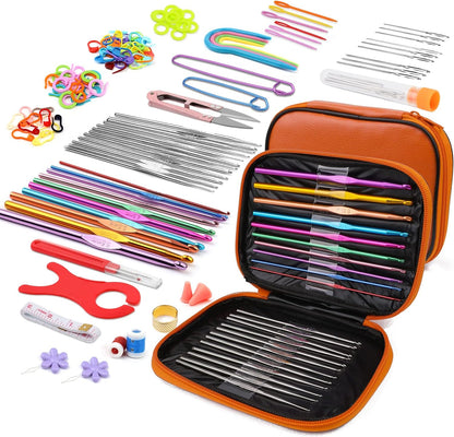 54 Pcs Crochet Needles Set, Crochet Hooks Kit with Storage Case, Ergonomic Knitting Needles Blunt Needles Stitch Marker DIY Hand Knitting Craft Art Tools for Beginners