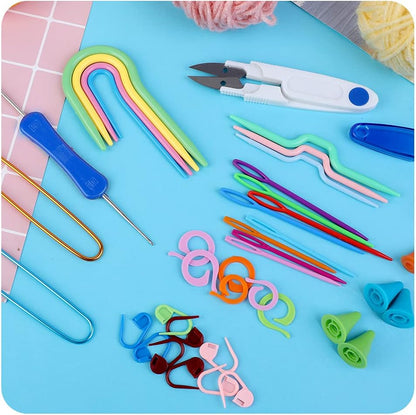 Complete Knitting and Crochet Accessories,Knitting Supplies Kit with Knitting Stitch Markers Plastic Sewing Needles Cable Needles for Knitting Sewing Kit