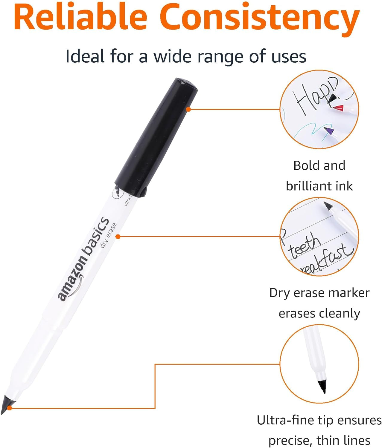 Low Odor Ultra Fine Tip Dry Erase Whiteboard Markers, 12 Pack, Black