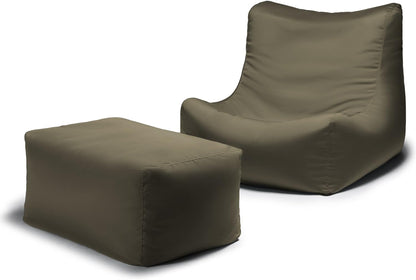 Ponce Outdoor Bean Bag Lounge Chair & Leon Ottoman, Pearl