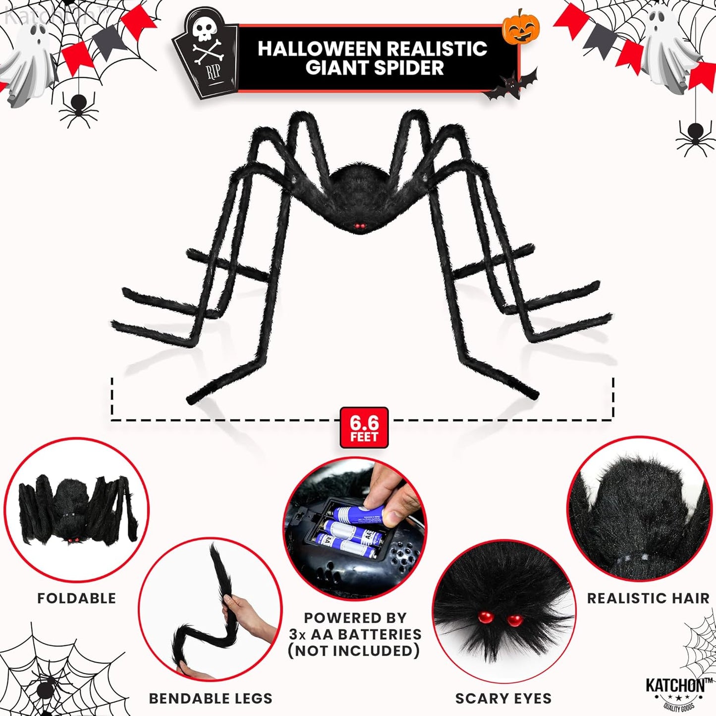 , Halloween Yard Decorations - Black Hairy Spider, 79 Inch | Halloween Outdoor Decorations | Fake Bendable Scary Spider for Halloween Yard Party