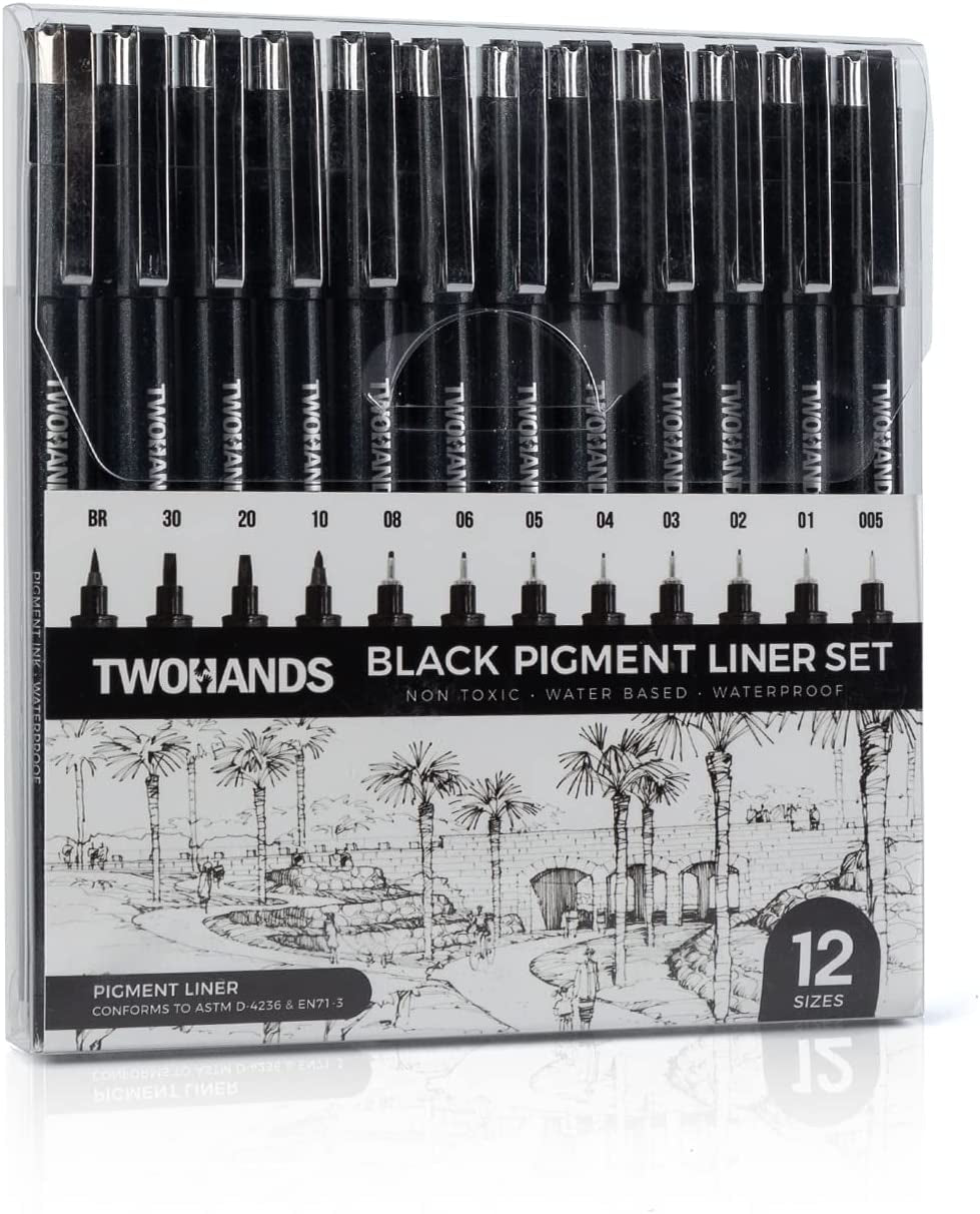 Art Pens,Fineliner Ink Pens,Set of 12 Technical Drawing Pen,Pigment Pen,Fine Point,Black,Waterproof,For Art Watercolor,Sketching,Anime,Manga, 902188