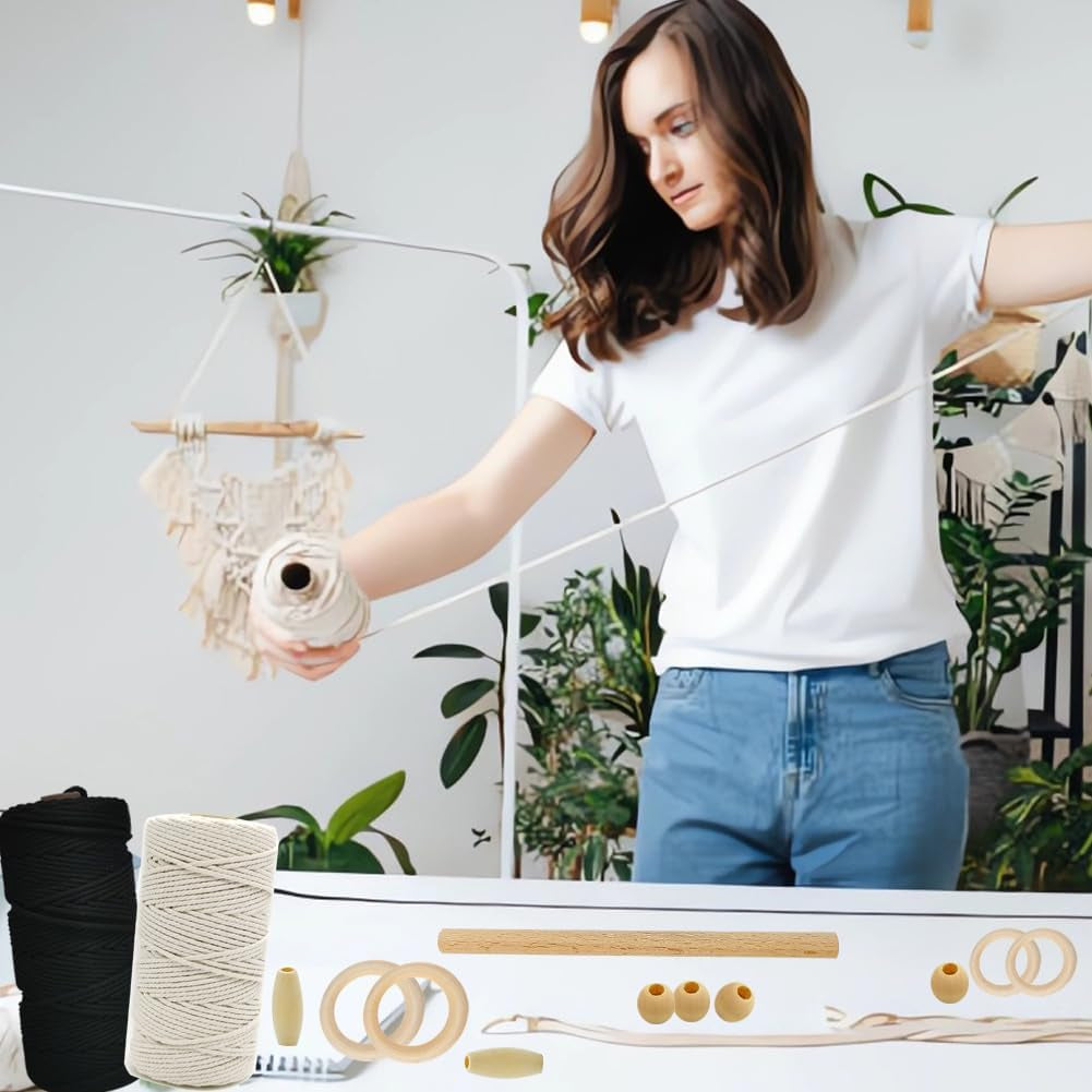 Easy Macrame Kits for Adults Beginners Supplier Wood Beads,Rings,Wooden Dowel for Macrame Plant Hangers,Macrame Wall Hanging with Instruction for Macrame Starters