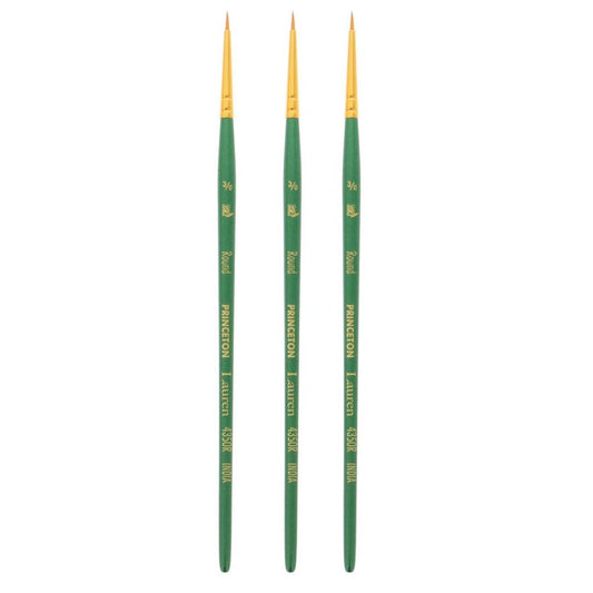 Lauren Round Brush, Synthetic Bristles, Short Handle Watercolor Paintbrush, Evergreen, Size 3/0, Pack of 3