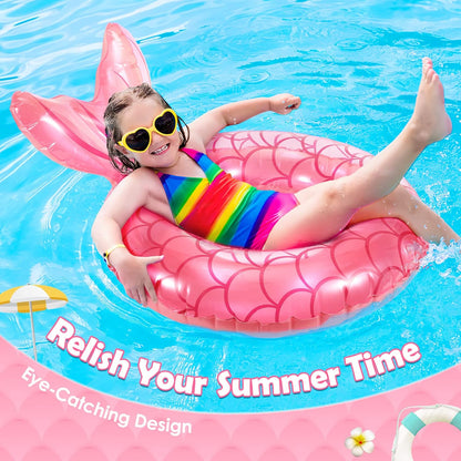 Mermaid Pool Float, Mermaid Tail Shaped Pool Swimming Float Tube Ring Floatie, Summer Water Fun Beach Party Swimming Pool Toys for Kids Children Adults Water Activities, Rose Gold