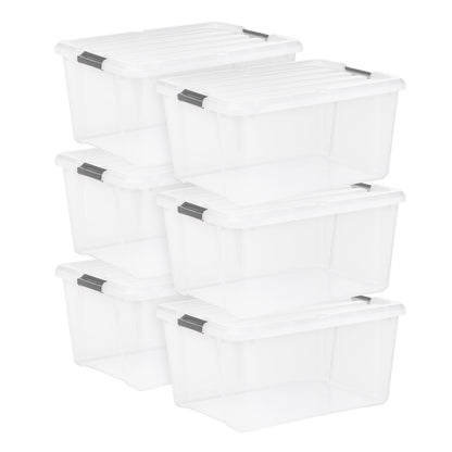 IRIS 45QT Clear Storage Bin with Buckles, 6-Pack