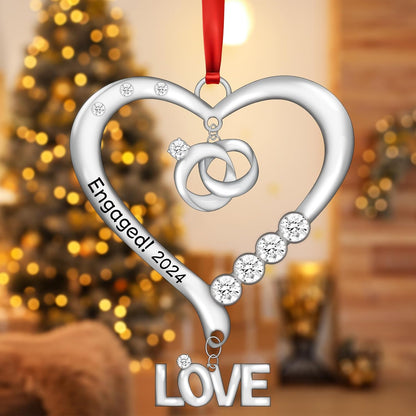 Engagement Ornament 2024 Engaged Christmas Ornament 2024 First Christmas Engaged Ornament 2024 Christmas Decoration, Married 1St Year Wedding Gifts Metal, Bridal Shower Gift for Newlywed Couple