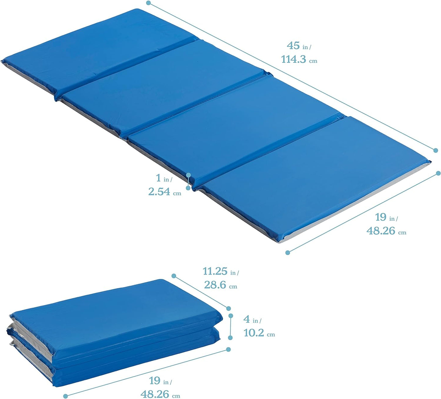 Everyday Folding Rest Mat, 4-Section, 1In, Sleeping Pad, Blue/Grey