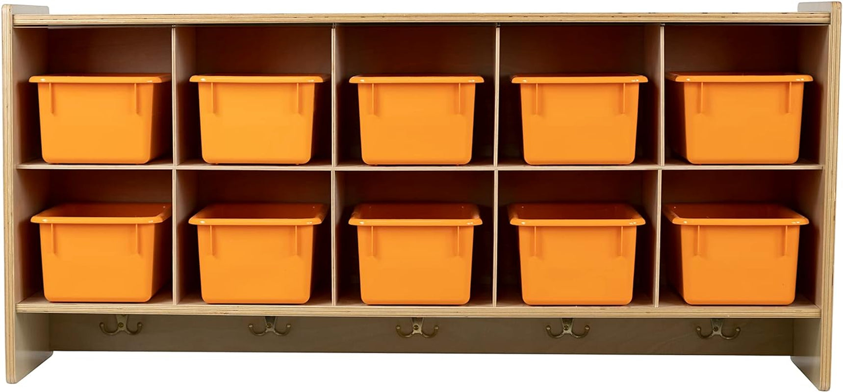 Cubby Storage Organizer Cubes, 10 Cubbies with Coat Hooks, Hanging Wall Cubby Shelf for Kids Toys, Daycare, Classroom, 47-Inch Width