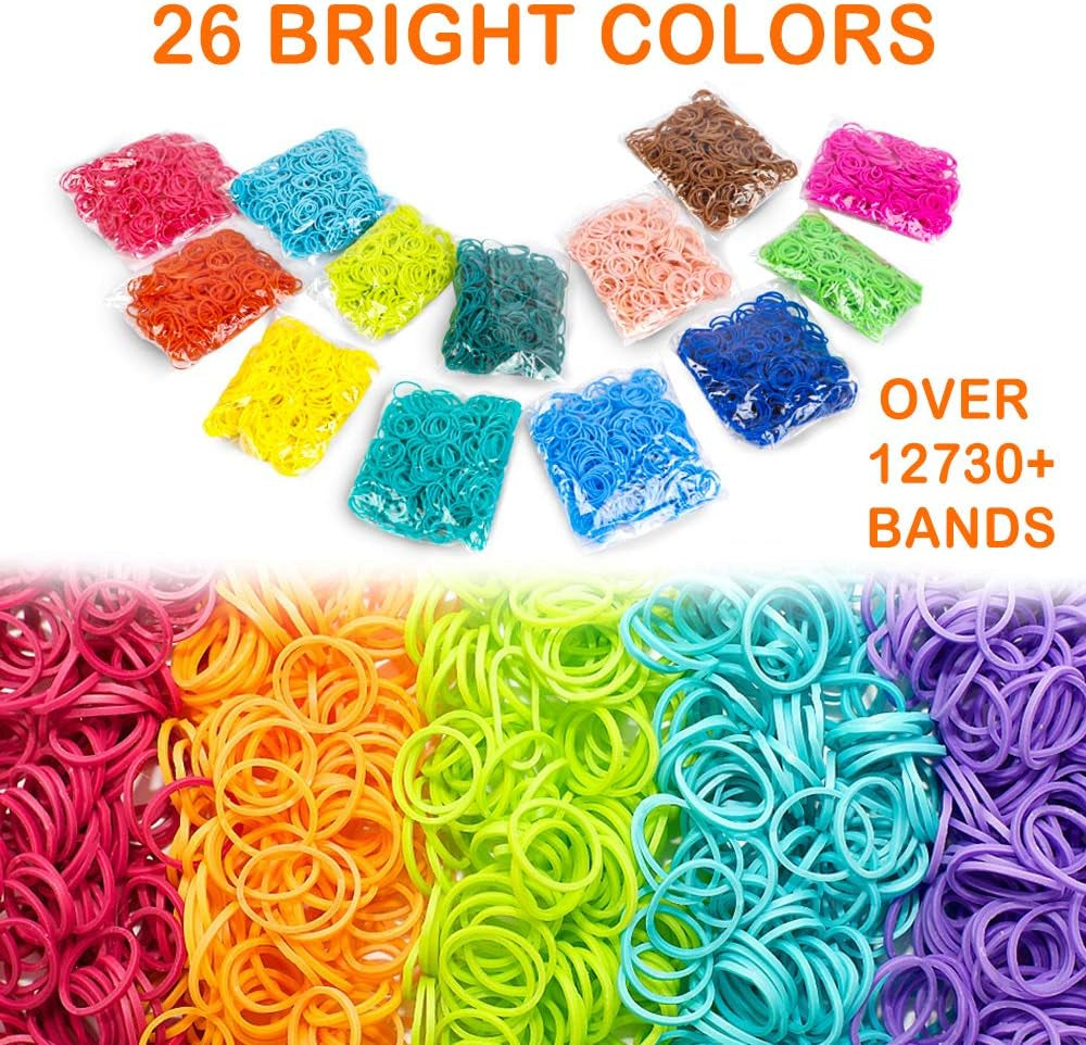 12730+ Loom Rubber Bands Refill Kit in 26 Color with 500 Clips,6 Hooks, Premium Bracelet Making Kit for Kids Weaving DIY Crafting Gift