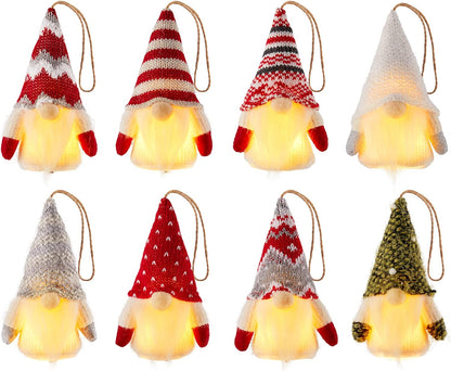 Gnome Christmas Ornaments, 8 Packs 5" Christmas Gnomes Ornaments, Lighted Christmas Tree Ornaments, Bulk for Coworkers