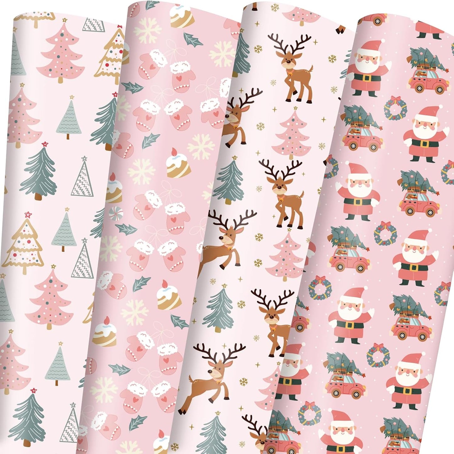 Christmas Wrapping Paper Red Black Plaid with Snowflakes Christmas Tree and Reindeer Design for Boys Girls Women Men Holiday Winter - 20 X 28Inches per Sheet(8 Pack)