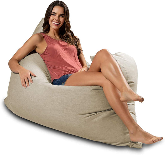 Piper Giant Outdoor Bean Bag Floor Pillow Lounge, Sunbrella Flax