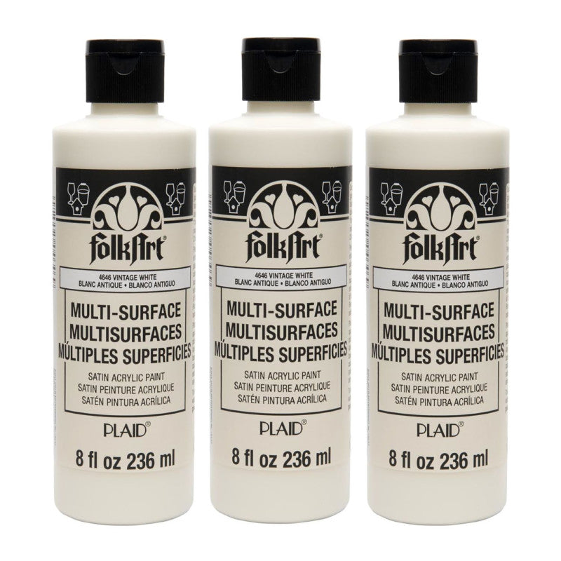 Acrylic Paint Multi-Surface Satin, 8oz., Vintage White, Pack of 3
