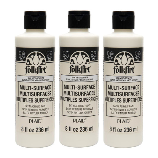 Acrylic Paint Multi-Surface Satin, 8oz., Vintage White, Pack of 3