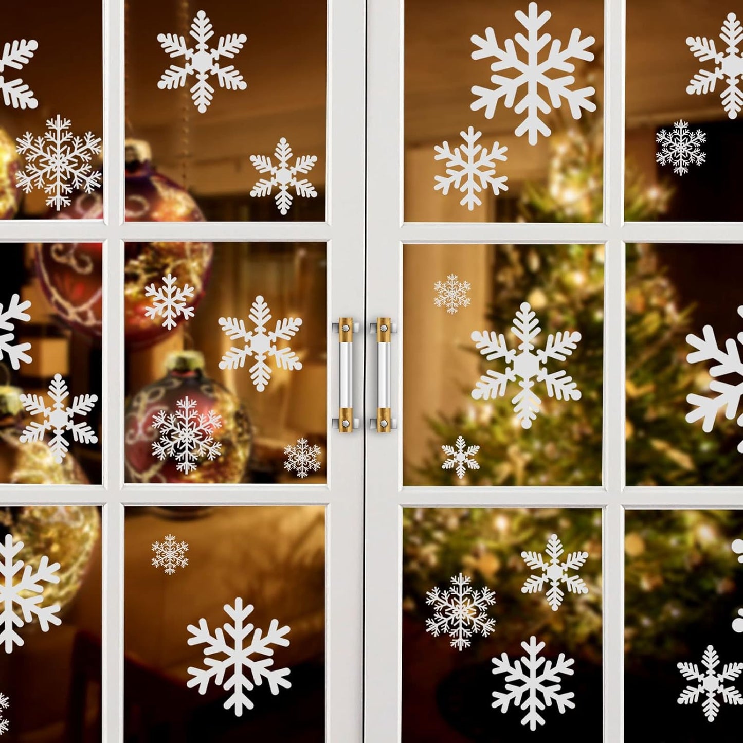 Kesoto 96PCS Christmas Decoration Snowflake Window Clings Glueless PVC Wall Stickers for Windows Glass for Christmas New Year Winter Party, 10 Sheets