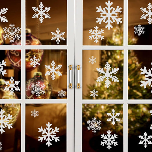 Kesoto 96PCS Christmas Decoration Snowflake Window Clings Glueless PVC Wall Stickers for Windows Glass for Christmas New Year Winter Party, 10 Sheets