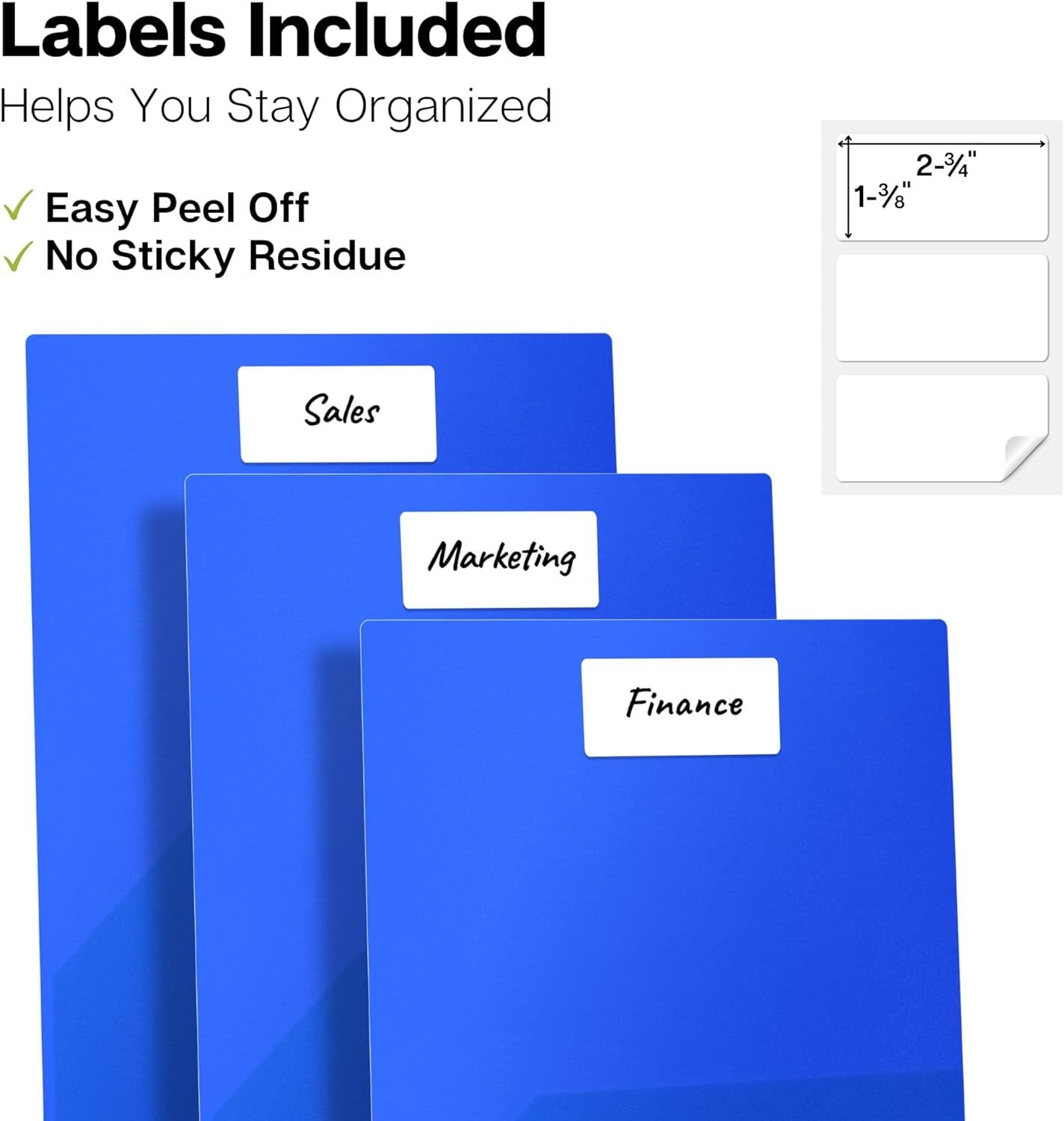 Plastic Folders with Pockets - (Blue, 3 Pack), 2 Pocket Poly Folders for School or Work, Durable Heavy Duty File Folders, Includes Removable Adhesive Labels