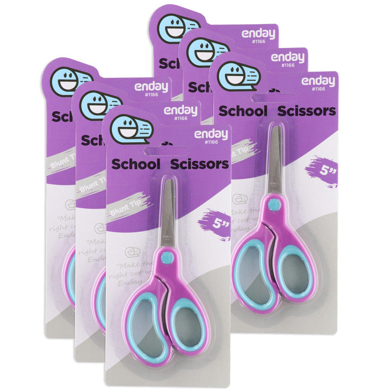 Soft Grip School Scissors, 5", Round Tip, Purple, Pack of 6