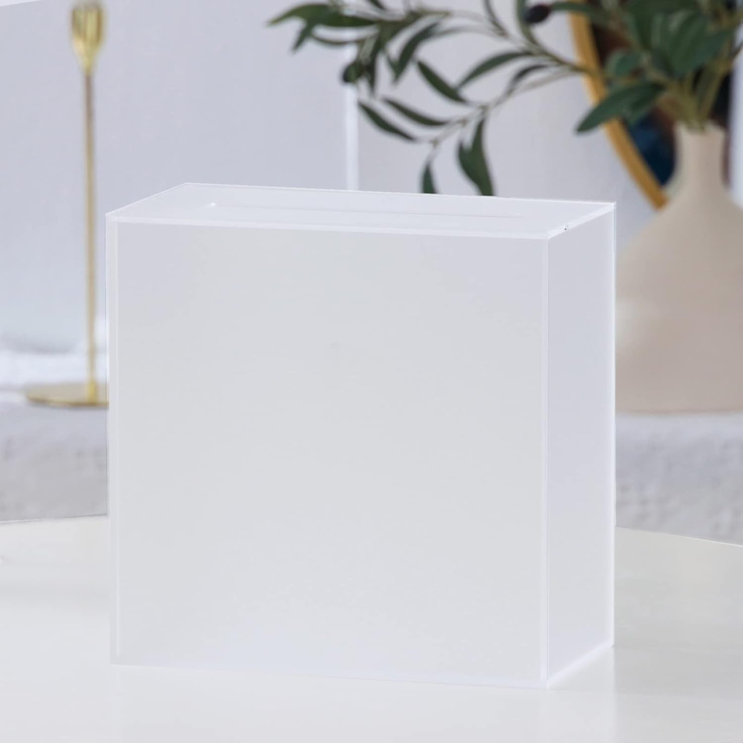 Frosted Acrylic Wedding Card Box with Slot, Thick DIY Large 10X10X5.5 Inch W/No Print, Wedding Receptions Wishing Well Money Box, Birthday, Memory Box