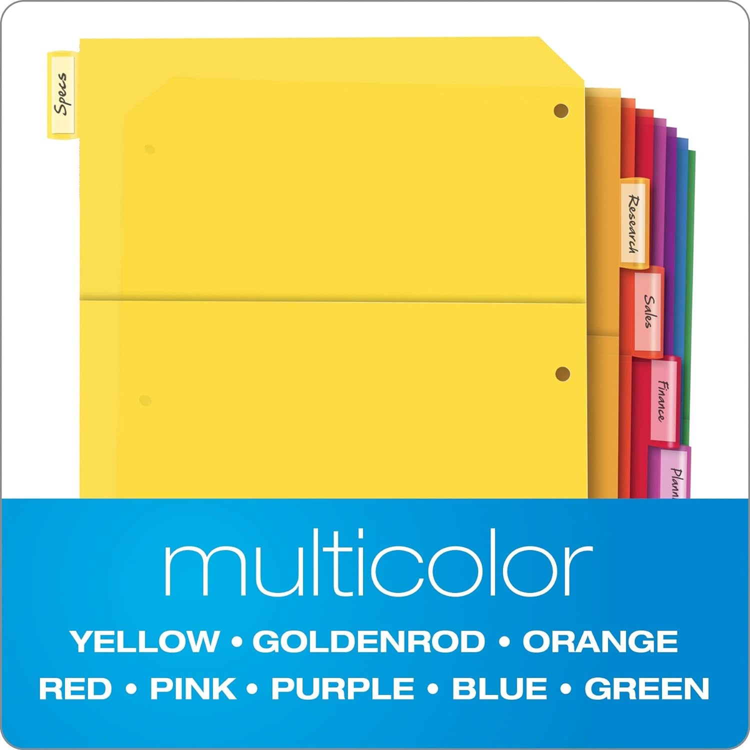 Plastic 2 Pocket Binder Dividers, 8 Tab 1/8 Cut, Multicolor Large Tab Set, Insertable Dividers with Paper Inserts, Letter Size, 3 Sets (89603)