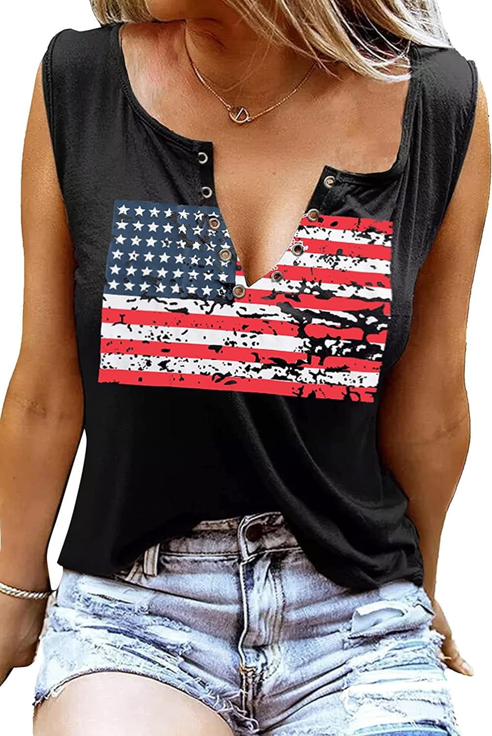 Women American Flag Shirt 4Th of July Independence Day Tank Tops Stars Stripes USA Patriotic Sleeveless Tee