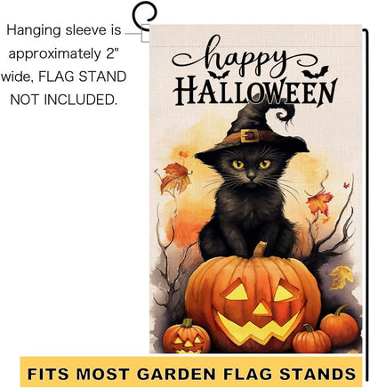 Halloween Cat Garden Flag 12X18 Vertical Double Sided Happy Halloween Pumpkin Holiday outside Decorations Burlap Yard Flag BW479