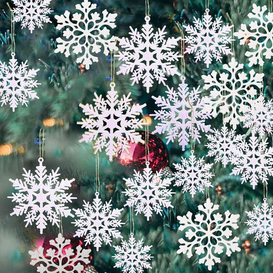 36 Pack Plastic White Snowflake Ornaments Christmas Winter Decorations, Hanging Snowflake Decorations for Winter Wonderland Christmas Tree